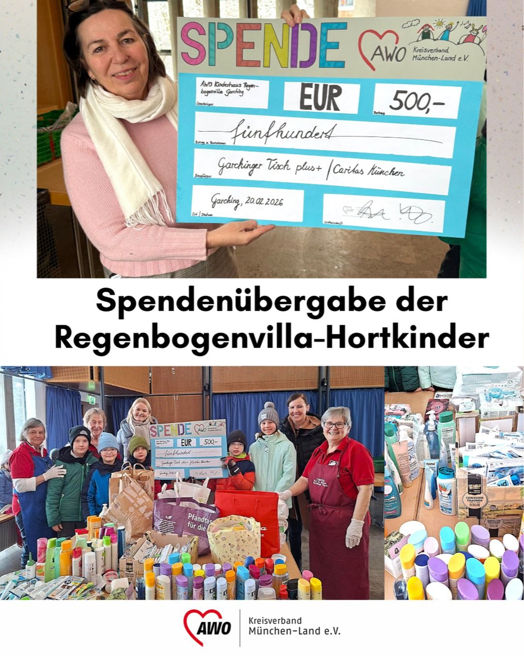 Scheck-Übergabe Spende Regenbogenvilla