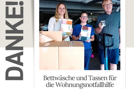 Bettwäsche und Tassen für die Wohnungsnotfallhilfe