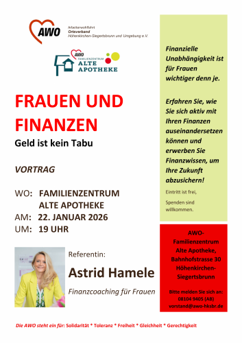 Frauen und Finanzen – Geld ist kein Tabu: Vortrag am 22.01. im Familienzentrum