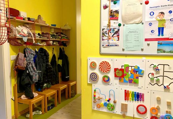 Garderobe und Eingangsbereich mit Schwarzem Brett