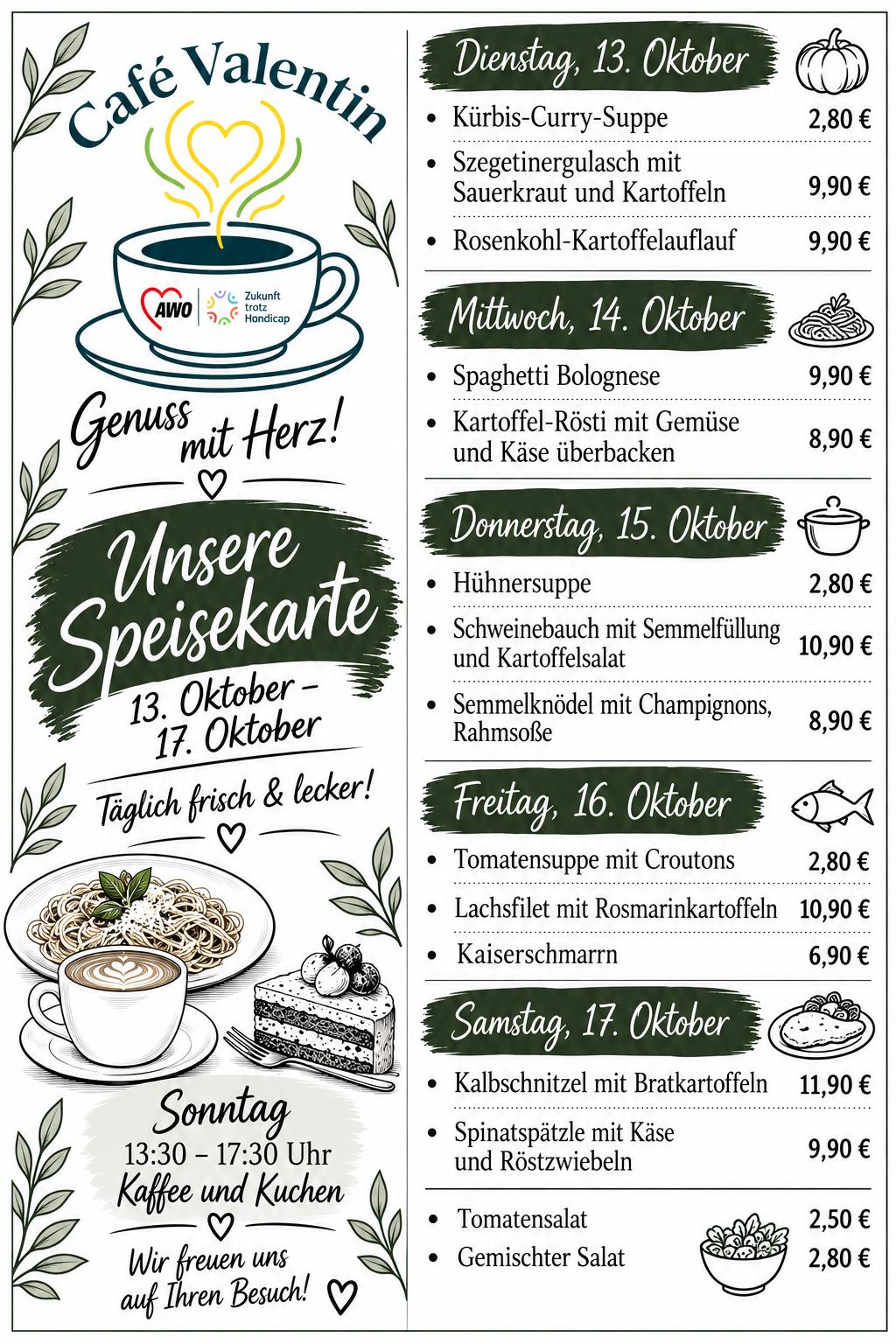 Speisekarte Valentin ab 8. September