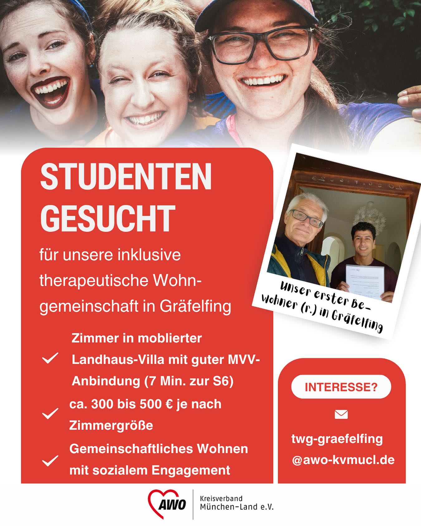 Junge Menschen und Text "Studenten gesucht!"