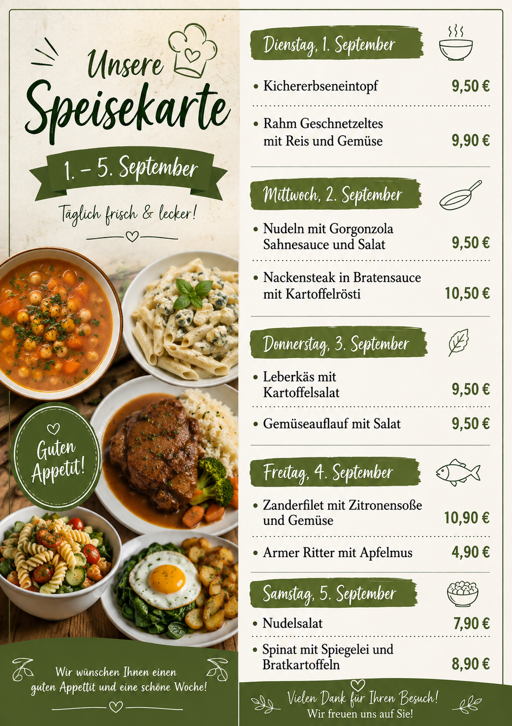 Speisekarte Valentin ab 8. September