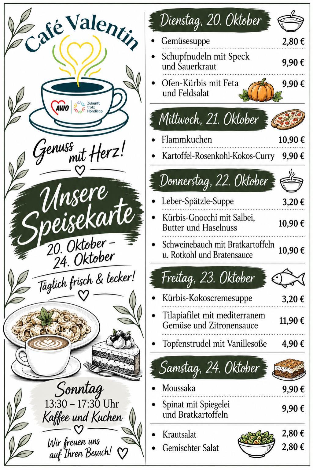 Speisekarte Valentin ab 8. September