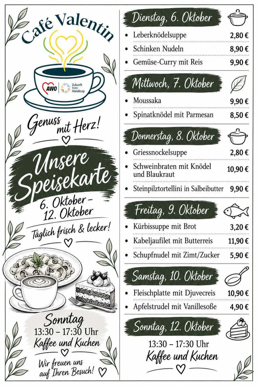 Speisekarte Valentin ab 8. September