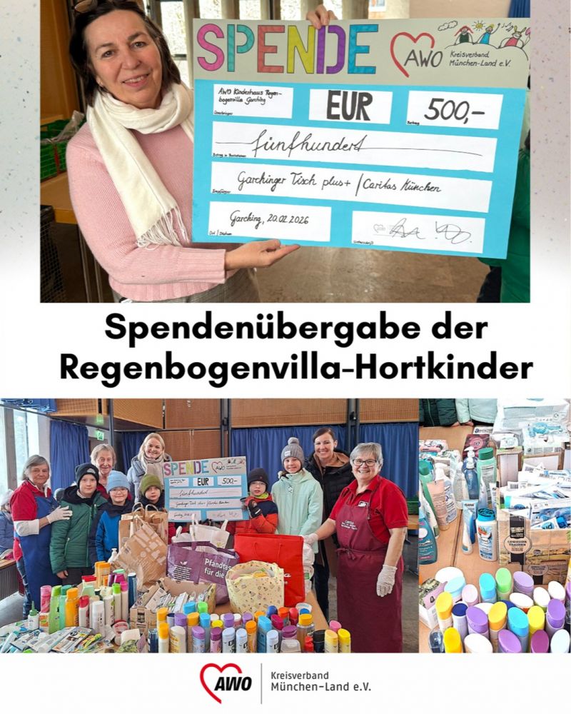Scheck-Übergabe Spende Regenbogenvilla
