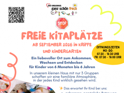 Ab September: Freie Krippen- und Kindergartenplätze im Kinderhaus ganz schön frech